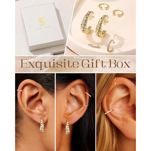 Croissant Gold Plated Non Pierced Adjustable Fake Ear Cuff Earrings for Women - Picture 3 of 7